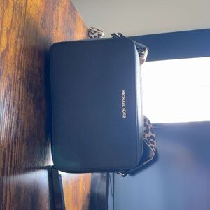 Michael Kors Black and Leopard Print Crossbody